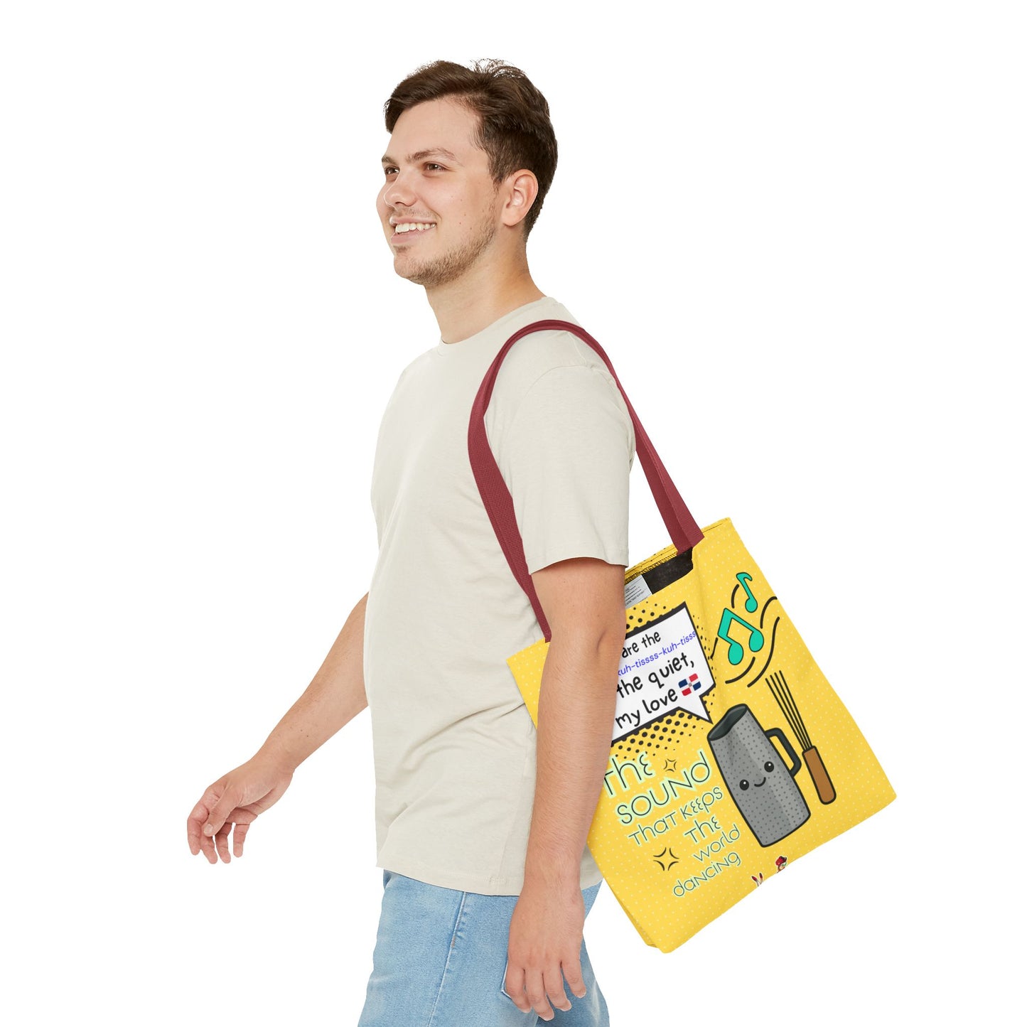 "The Sound That Makes the World Move / El Sonido Que Mueve el Mundo" – Güira Tote Bag