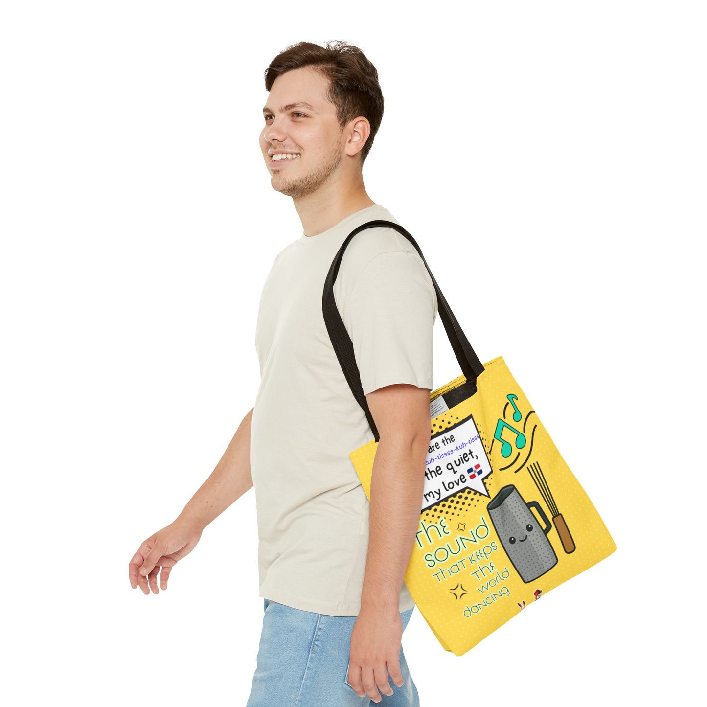 "The Sound That Makes the World Move / El Sonido Que Mueve el Mundo" – Güira Tote Bag