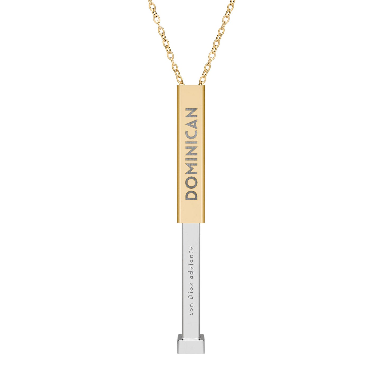 Dominican Hidden Message Sliding Bar Necklace — Con Dios Adelante