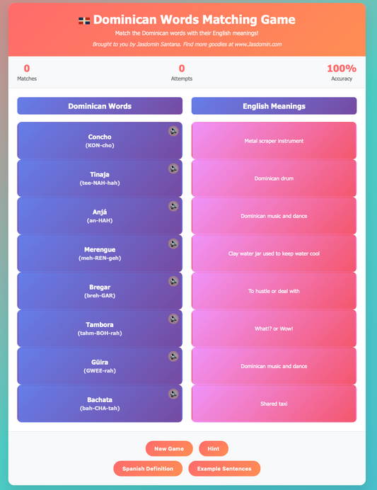 Dominican Spanish Printable Flashcards & Digital Matching Game Bundle