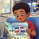 Dominican kid reading Dominican ABCs book by Jasdomin Santana