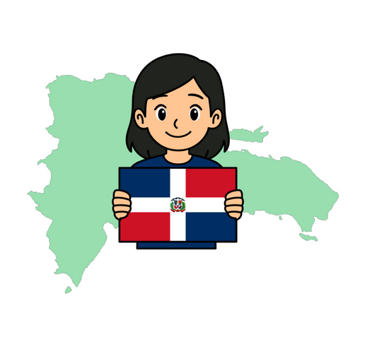 Cartoon holding a Dominican Flag
