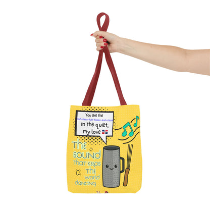 "The Sound That Makes the World Move / El Sonido Que Mueve el Mundo" – Güira Tote Bag
