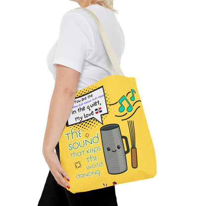 "The Sound That Makes the World Move / El Sonido Que Mueve el Mundo" – Güira Tote Bag