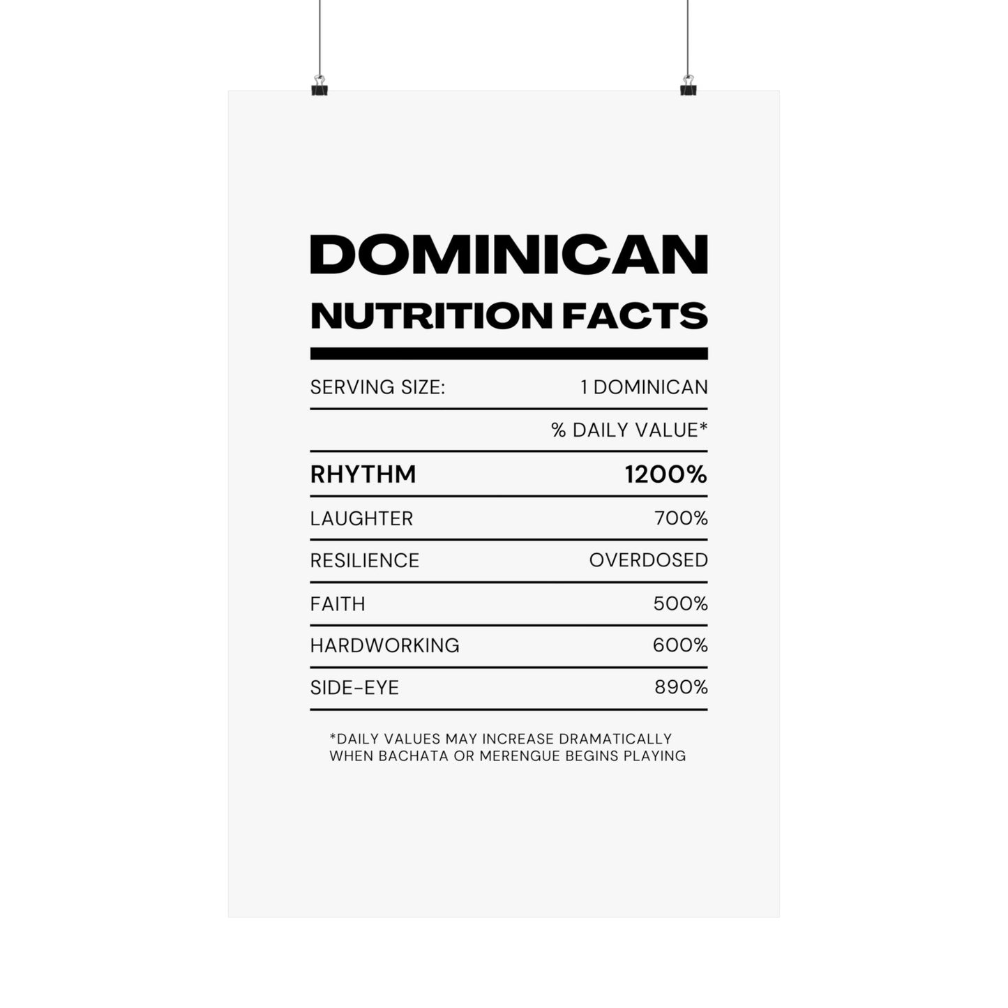 Dominican Nutrition Facts Matte Poster — Print Celebrating Culture & Pride