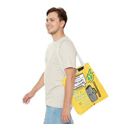 "The Sound That Makes the World Move / El Sonido Que Mueve el Mundo" – Güira Tote Bag