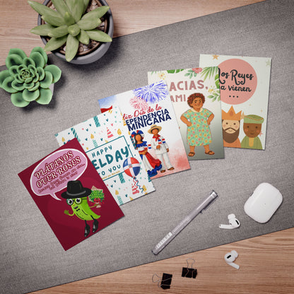 Dominican Greeting Cards Variety Pack — 5 Assorted Dominican Cards (Includes “Plátanos Over Roses” & “Happy Belday to You”)