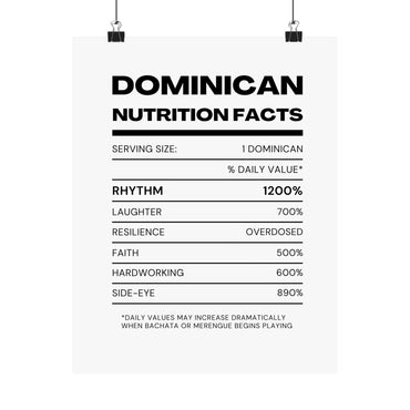 Dominican Nutrition Facts Matte Poster — Print Celebrating Culture & Pride