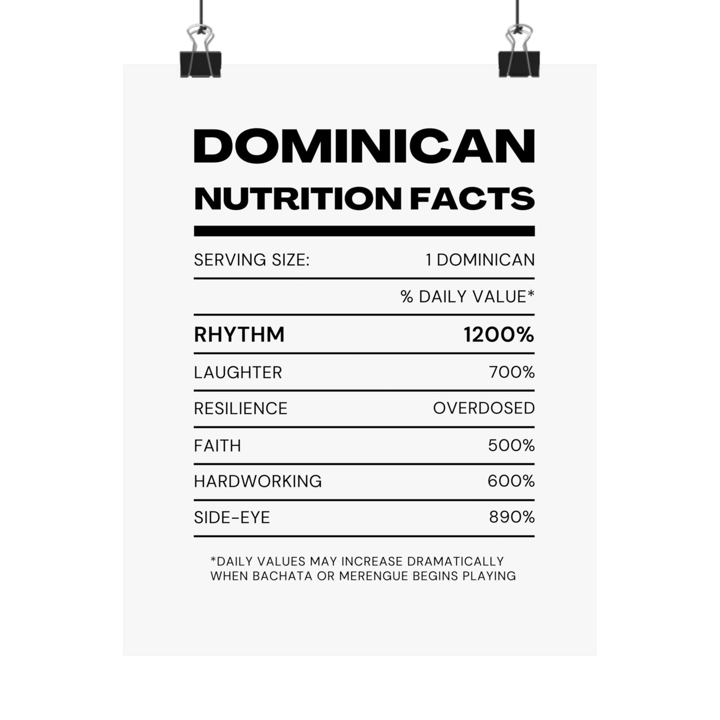 Dominican Nutrition Facts Matte Poster — Print Celebrating Culture & Pride
