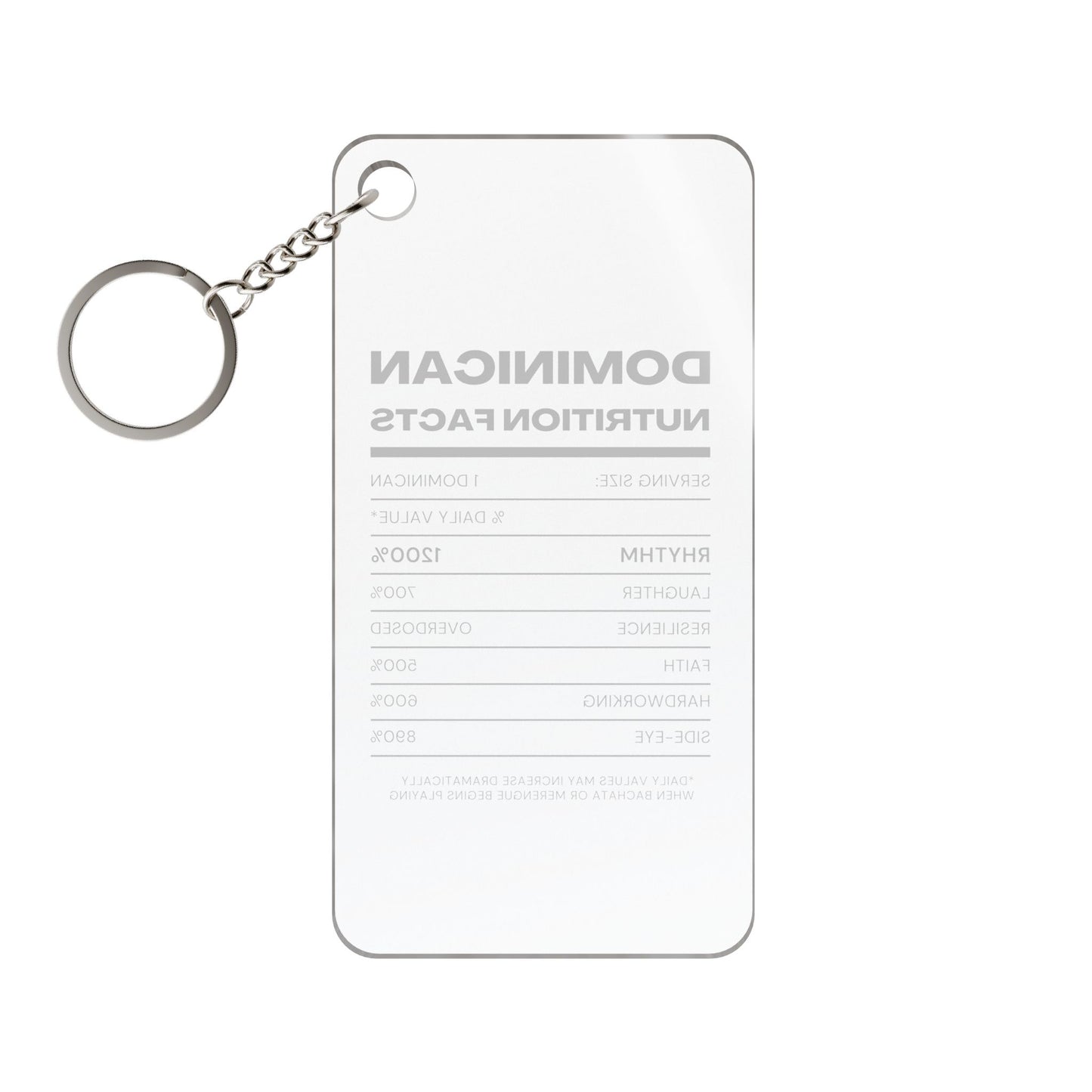 Dominican Nutrition Facts Keychain Charm — Inspirational Heritage Gift