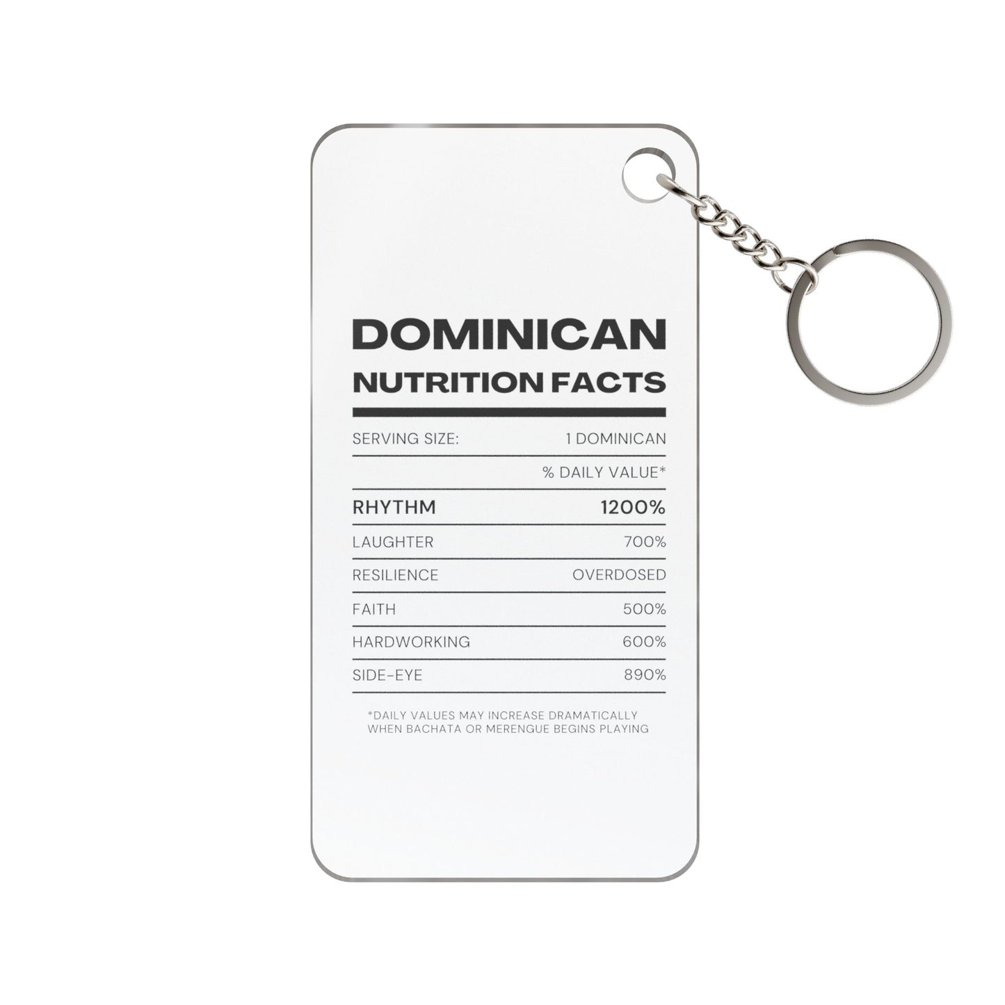 Dominican Nutrition Facts Keychain Charm — Inspirational Heritage Gift