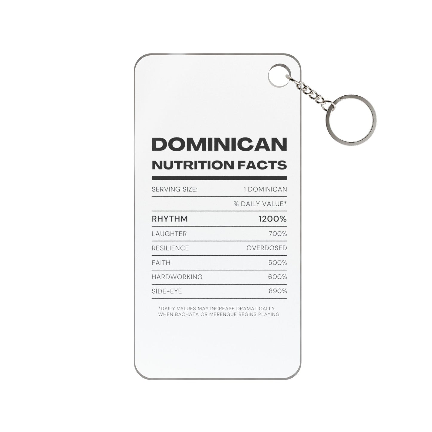 Dominican Nutrition Facts Keychain Charm — Inspirational Heritage Gift