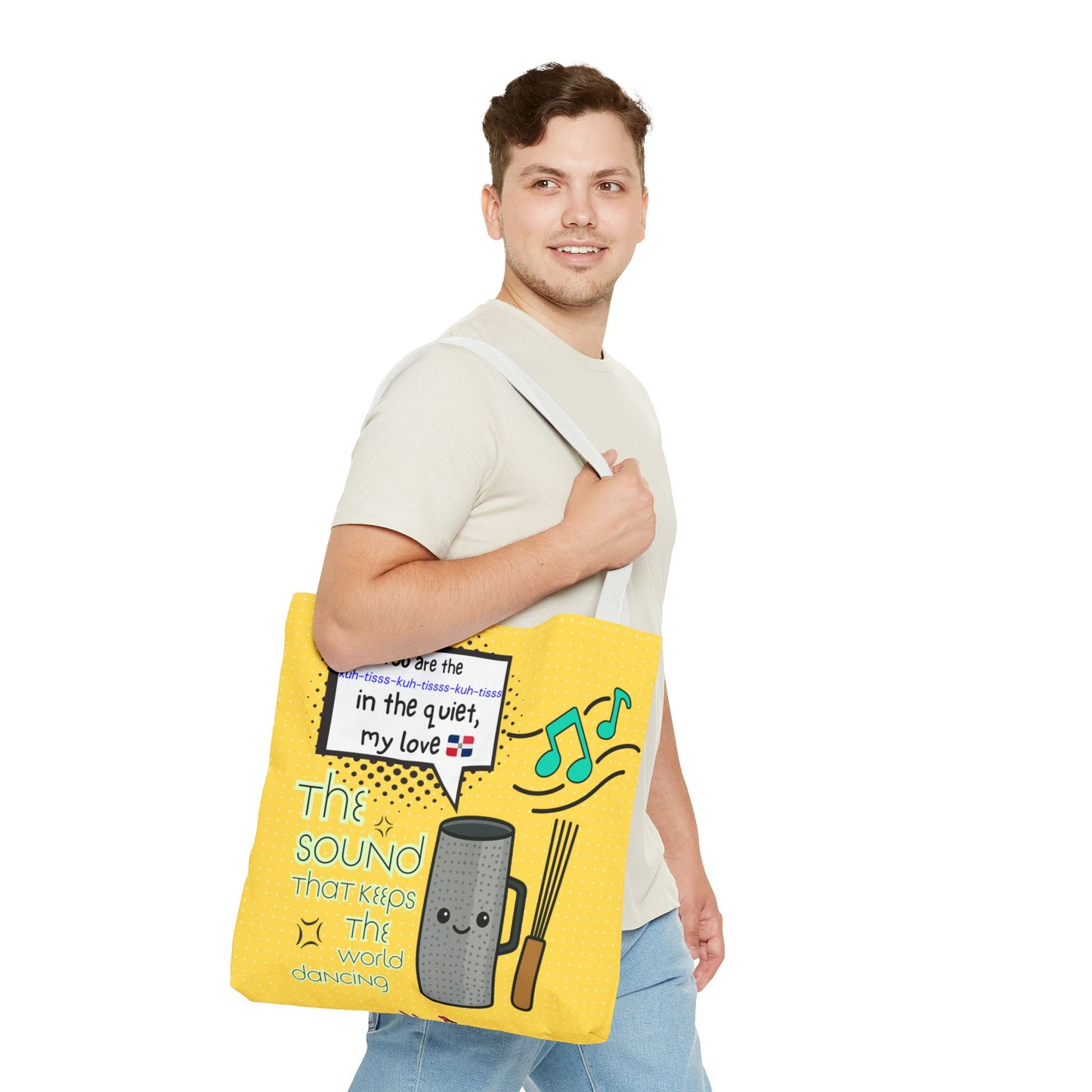 "The Sound That Makes the World Move / El Sonido Que Mueve el Mundo" – Güira Tote Bag
